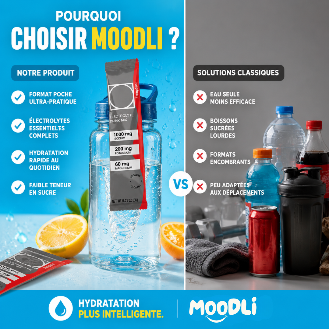 Moodli Boost — Sticks électrolytes énergie & hydratation à emporter partout